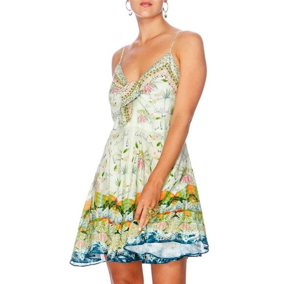 Camilla Sundowners Short Linen Dress With Tie Front Size XS NWT b162 - Picture 6 of 14